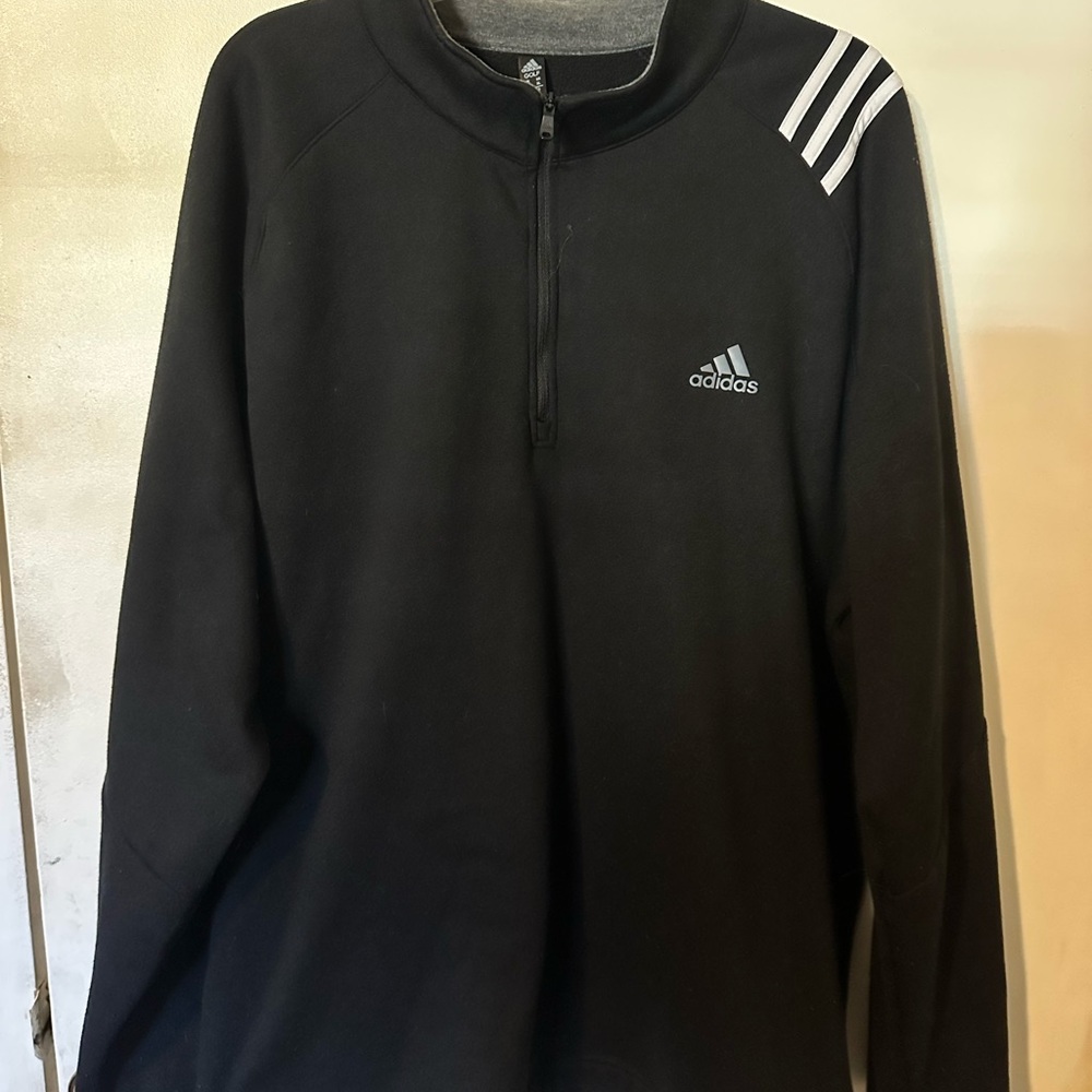 Adidas Black Quarter-Zip Pullover with White Stripes